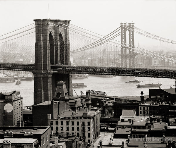 Brooklyn Bridge and New York Skyline and Harbor, POUF CUBE Brooklyn Bridge and New York Skyline and Harbor, POUF CUBE