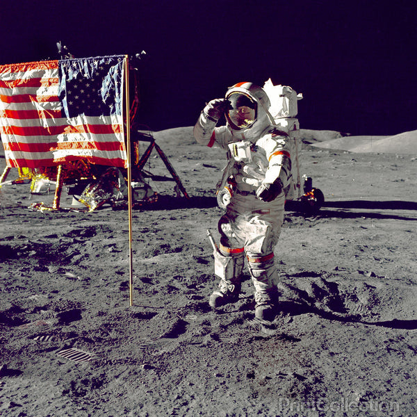 Cernan Jump Salutes Flag on Moon Cernan Jump Salutes Flag on Moon