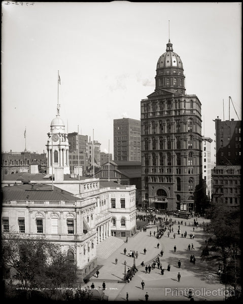 City Hall and World Building, New York. City Hall and World Building, New York.