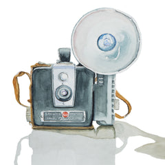Kodak Brownie Hawkeye Camera with Flash and Case, Watercolor Painting Kodak Brownie Hawkeye Camera with Flash and Case, Watercolor Painting