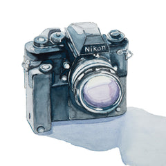 Nikon F3 35mm Camera, Watercolor Painting Nikon F3 35mm Camera, Watercolor Painting