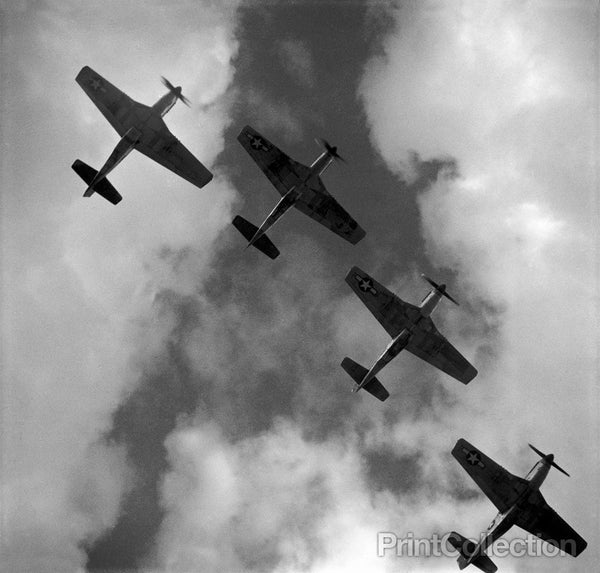 Four P-51 Mustangs Flying in Formation, Italy Four P-51 Mustangs Flying in Formation, Italy