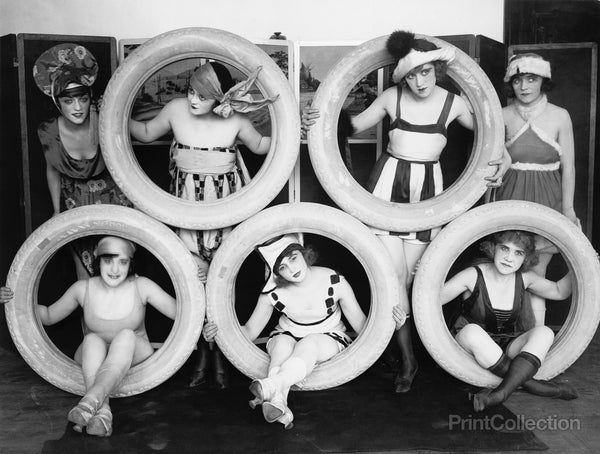 Mack Sennett Girls in Costumes Posed with Tires Mack Sennett Girls in Costumes Posed with Tires