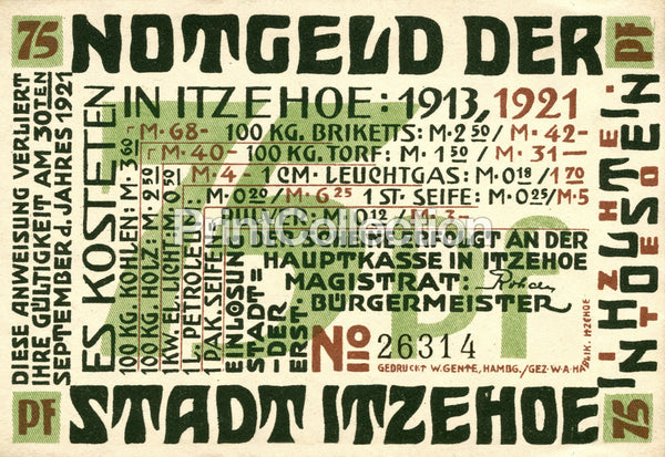 Notgeld, Der Stadt Itzehoe, 75PF Notgeld, Der Stadt Itzehoe, 75PF