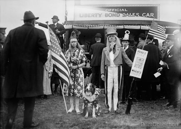 Uncle Sam with Patriotic Girl and Dog Uncle Sam with Patriotic Girl and Dog