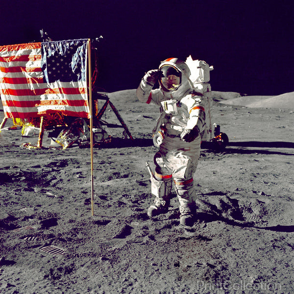 Cernan Jump Salutes Flag on Moon