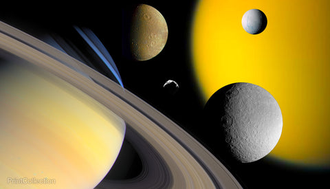 Collage of Saturn and it's Moons