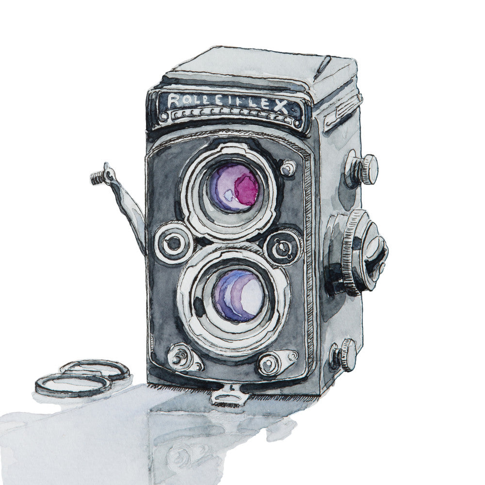 Rolleiflex Camera, Watercolor Painting
