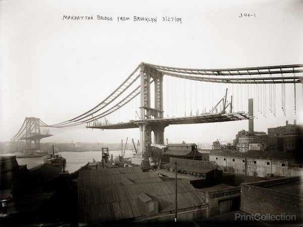Manhattan Bridge Under Construction from Brooklyn, NY